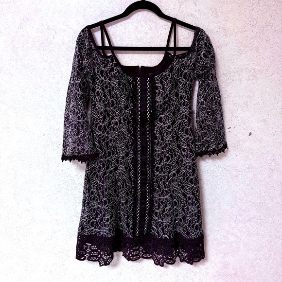 NANETTE LEPORE 6‎ WOMENS BLACK WHITE ELEGANT DAINTY EMBROIDERED COCKTAIL DRESS - Picture 1 of 10
